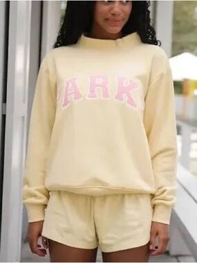 Soft Cream Crewneck Sweater with Pink Lettering